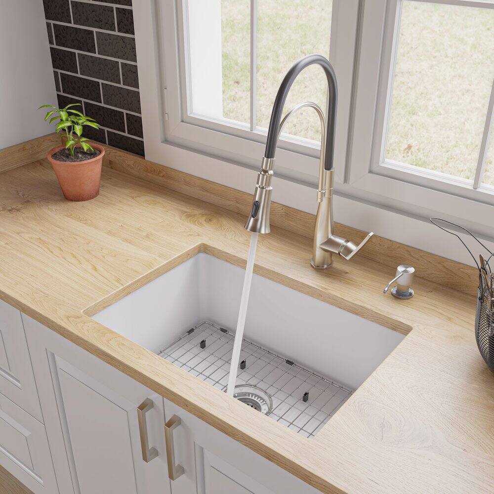 Alt View 1. Alfi - White 27" x 18" Fireclay Undermount / Drop In Firelcay Kitchen Sink - White.