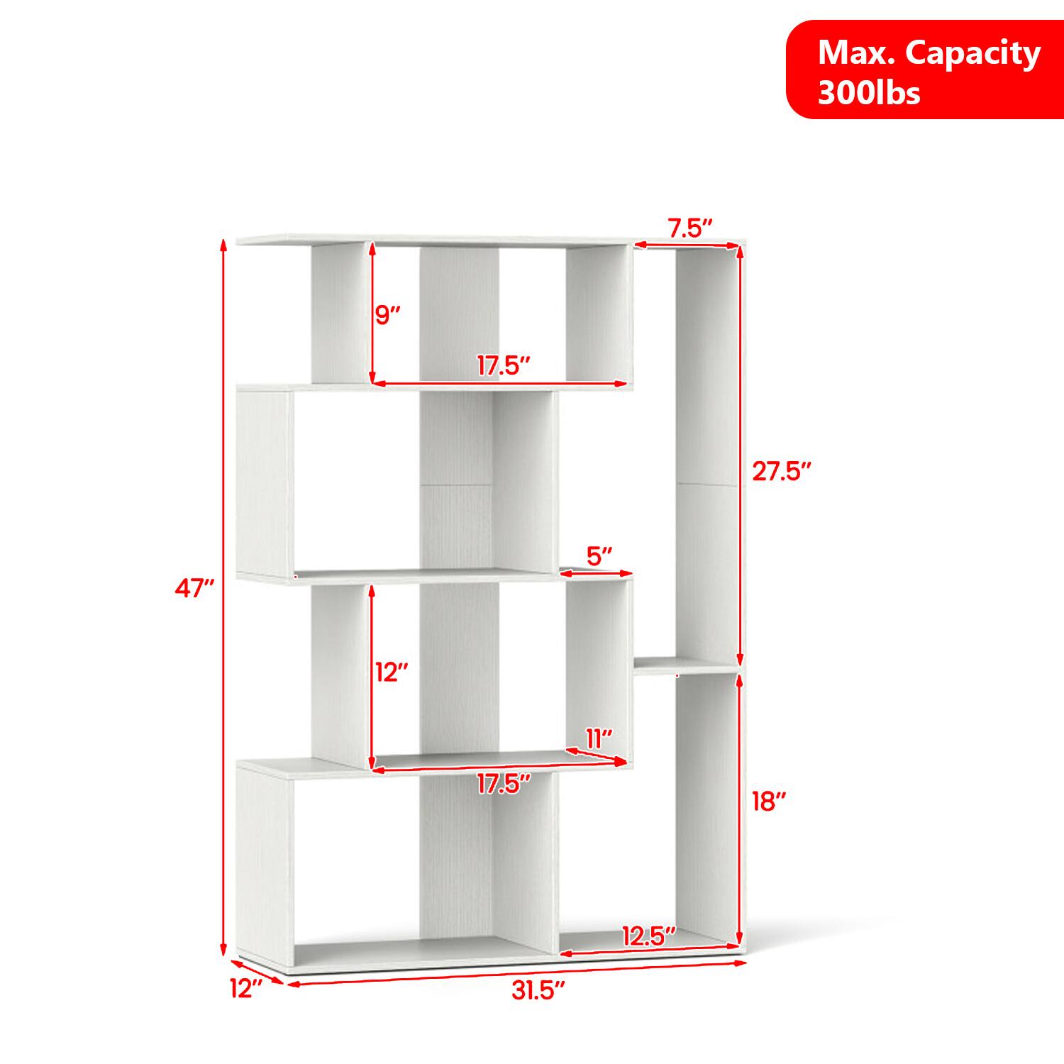 Max. Capacity 300lbs  
7.5"  
9"  
17.5"  
27.5"  
47"  
5"  
12"  
11"  
17.5"  
18"  
12.5"  
12"  
31.5"