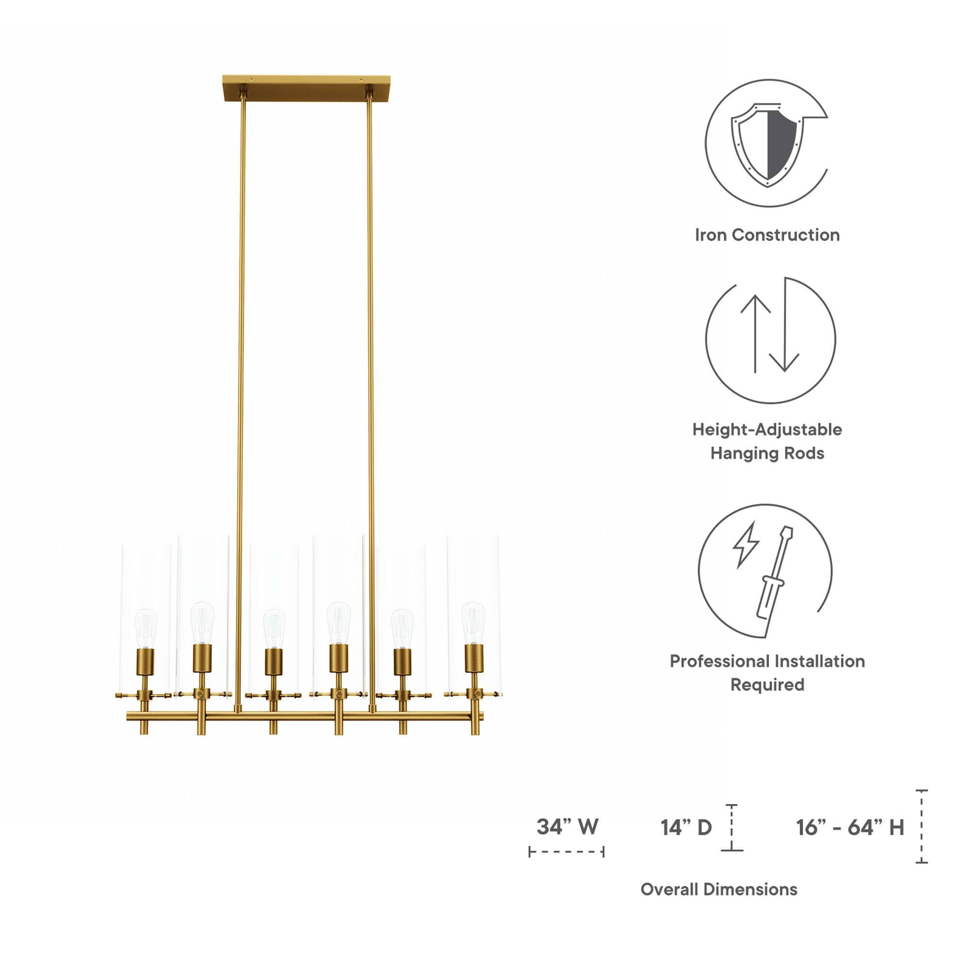 Iron Construction  
Height-Adjustable Hanging Rods  
Professional Installation Required  

Overall Dimensions:  
34" W x 14" D x 16" - 64" H