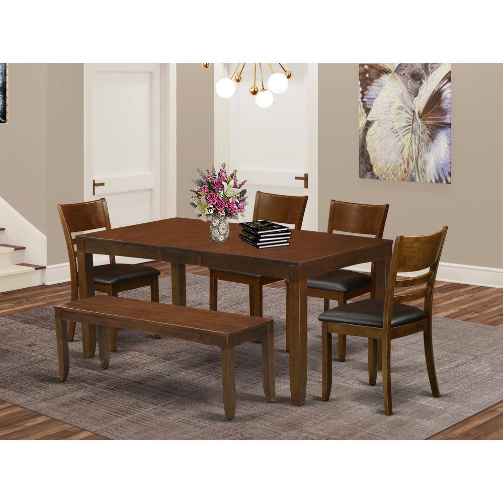 Alt View 2. East West Furniture - 6 Pc Dining room set with bench-Table with Leaf and 4 Kitchen Chairs Plus 1 Bench - Espresso.