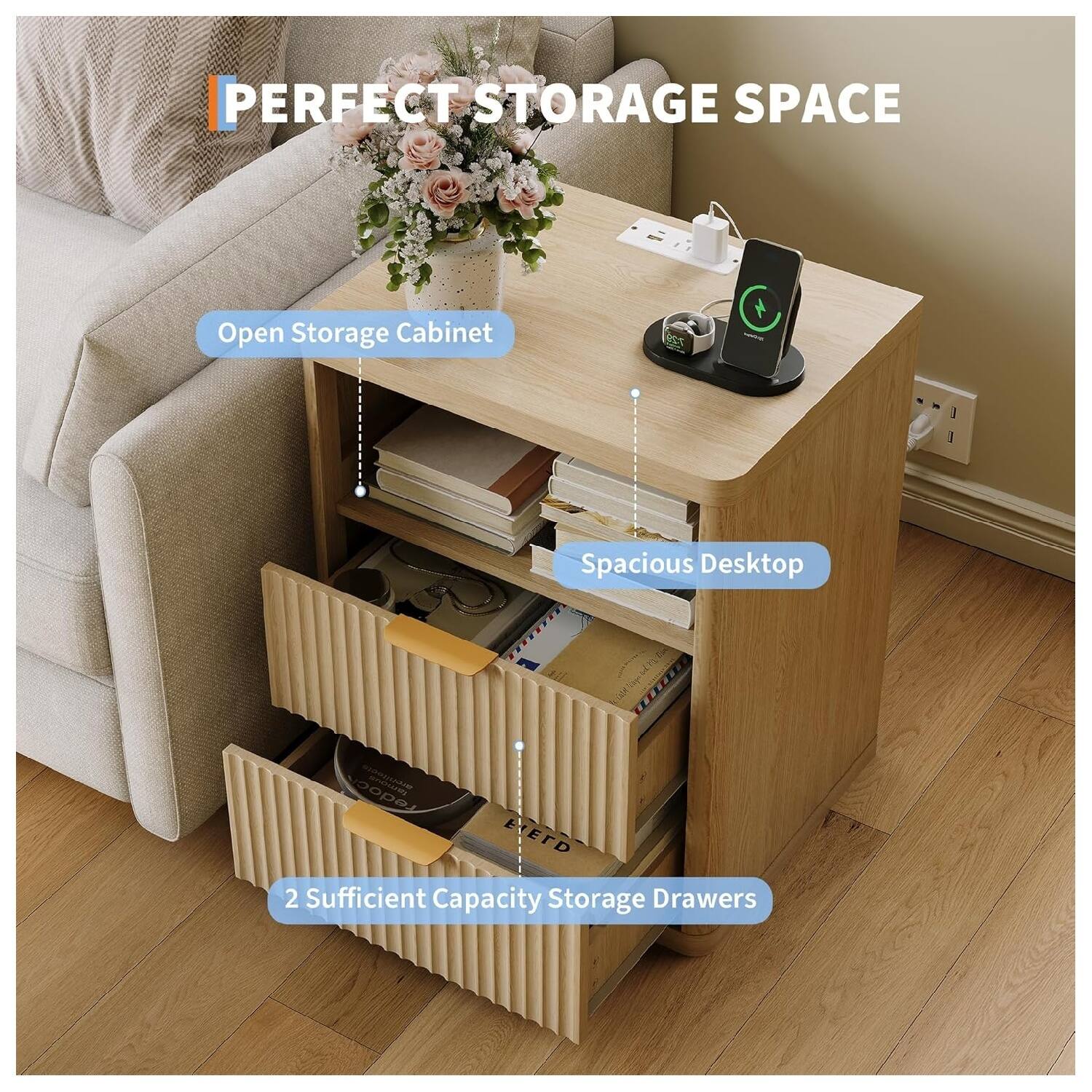PERFECT STORAGE SPACE

- Open Storage Cabinet
- Spacious Desktop
- 2 Sufficient Capacity Storage Drawers