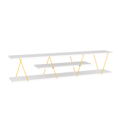 Front. TinyHomie - Mid Century Modern Tv Stand 4 Shelves Open Storage Metal Cords Entertainment Centre 56 inch Low Tv Unit White/Yellow - White.