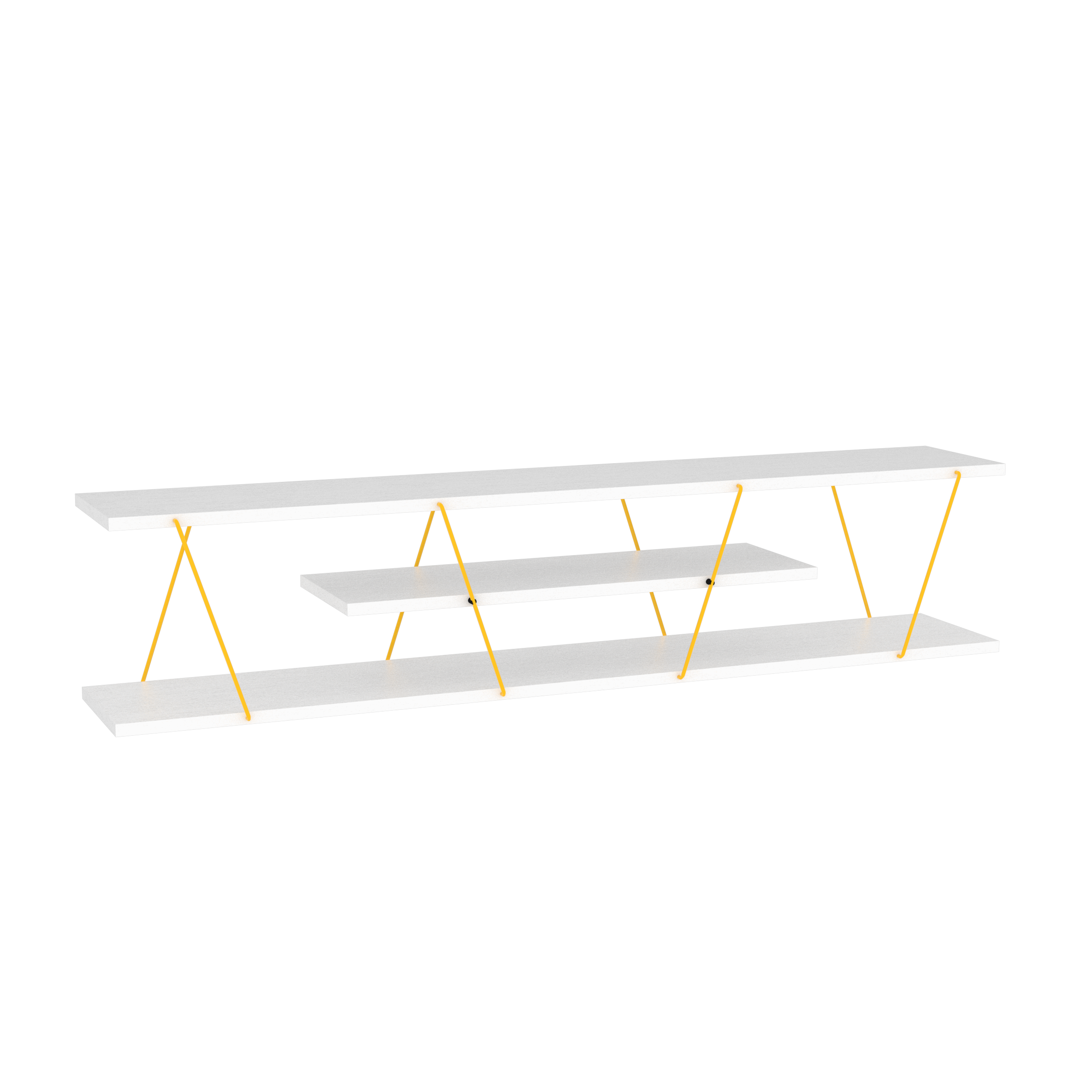 Front. TinyHomie - Mid Century Modern Tv Stand 4 Shelves Open Storage Metal Cords Entertainment Centre 56 inch Low Tv Unit White/Yellow - White.