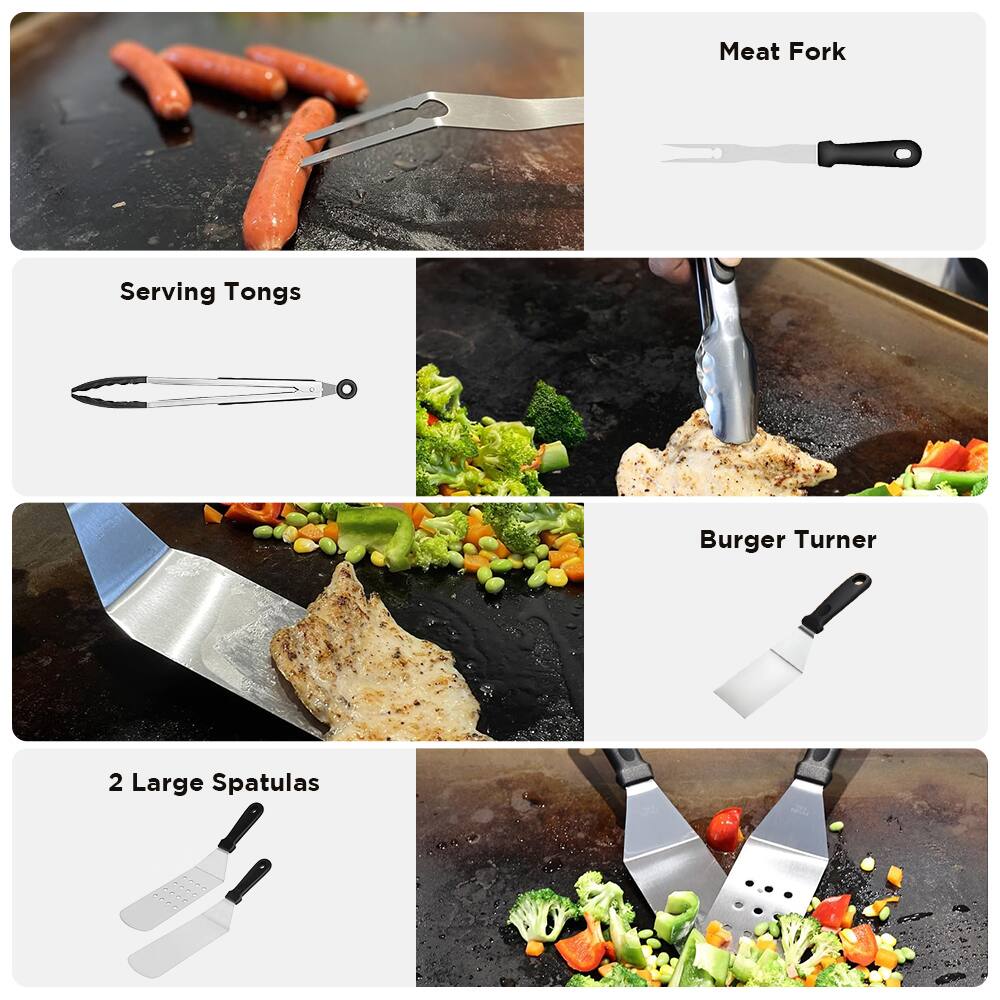 - Serving Tongs
- Meat Fork
- Burger Turner
- 2 Large Spatulas