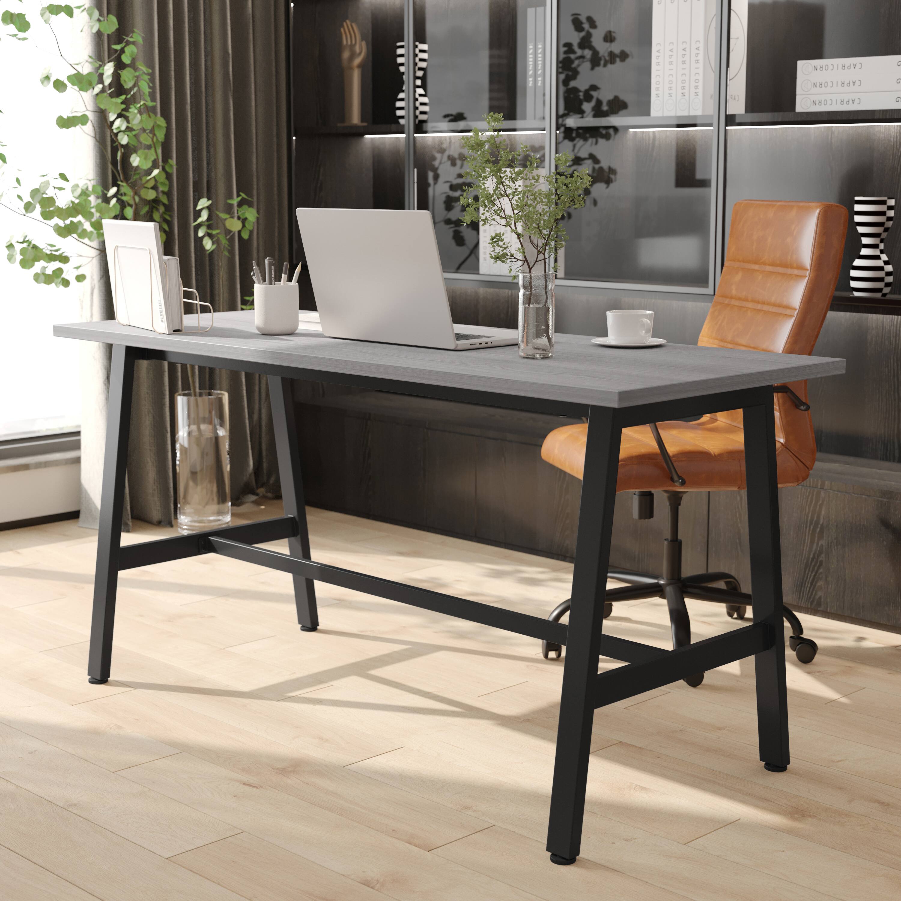 Emma + Oliver - Remy 60x24 Dining or Gaming Table with Double Sided Laminate Table Top and Heavy Duty A-Frame Steel Base - Gray Oak