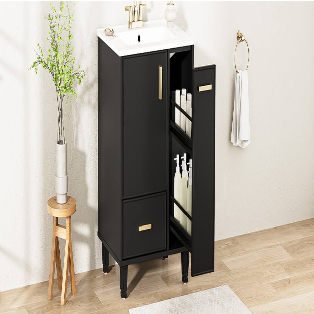 Alt View 1. Loheer - Loheer 24 inch black bathroom vanity with sink Freestanding Cabinet - Black.