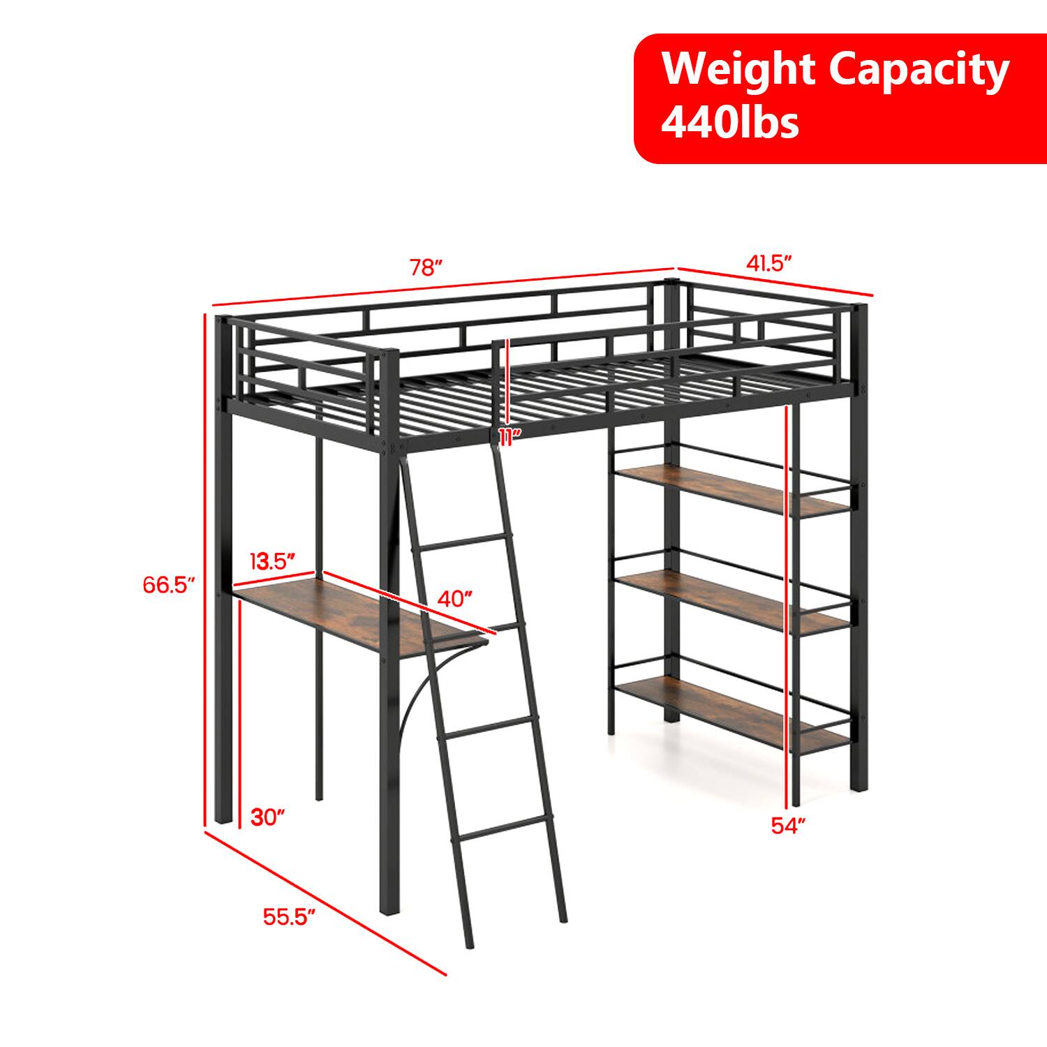 Weight Capacity: 440lbs  
78"  
41.5"  
11"  
66.5"  
13.5"  
40"  
30"  
54"  
55.5"