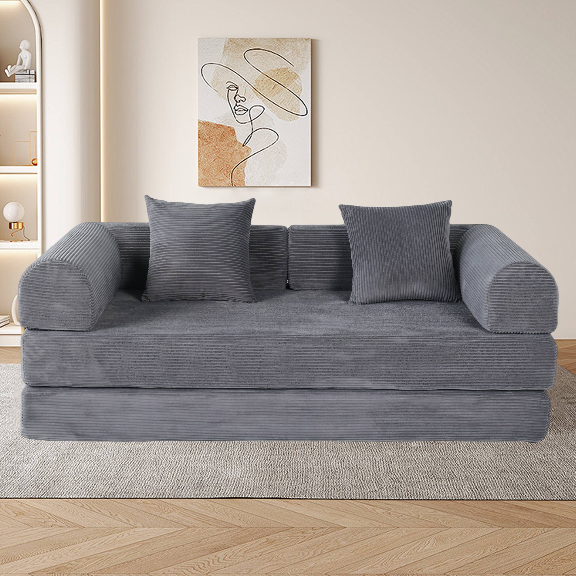 Front. TinyHomie - 2-in-1 Foldable Sofa Bed 75 Inch Folding Boneless Couch Convertible Compressed Sleeper Sofabed Memory Foam Cloud Couch - Grey Ash.