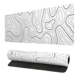Comfort Essence - Extended Gaming Mouse Pad Large Waterproof With Stitched Edges Non-slip Desktop For Home And Office Level Up - White Topographic