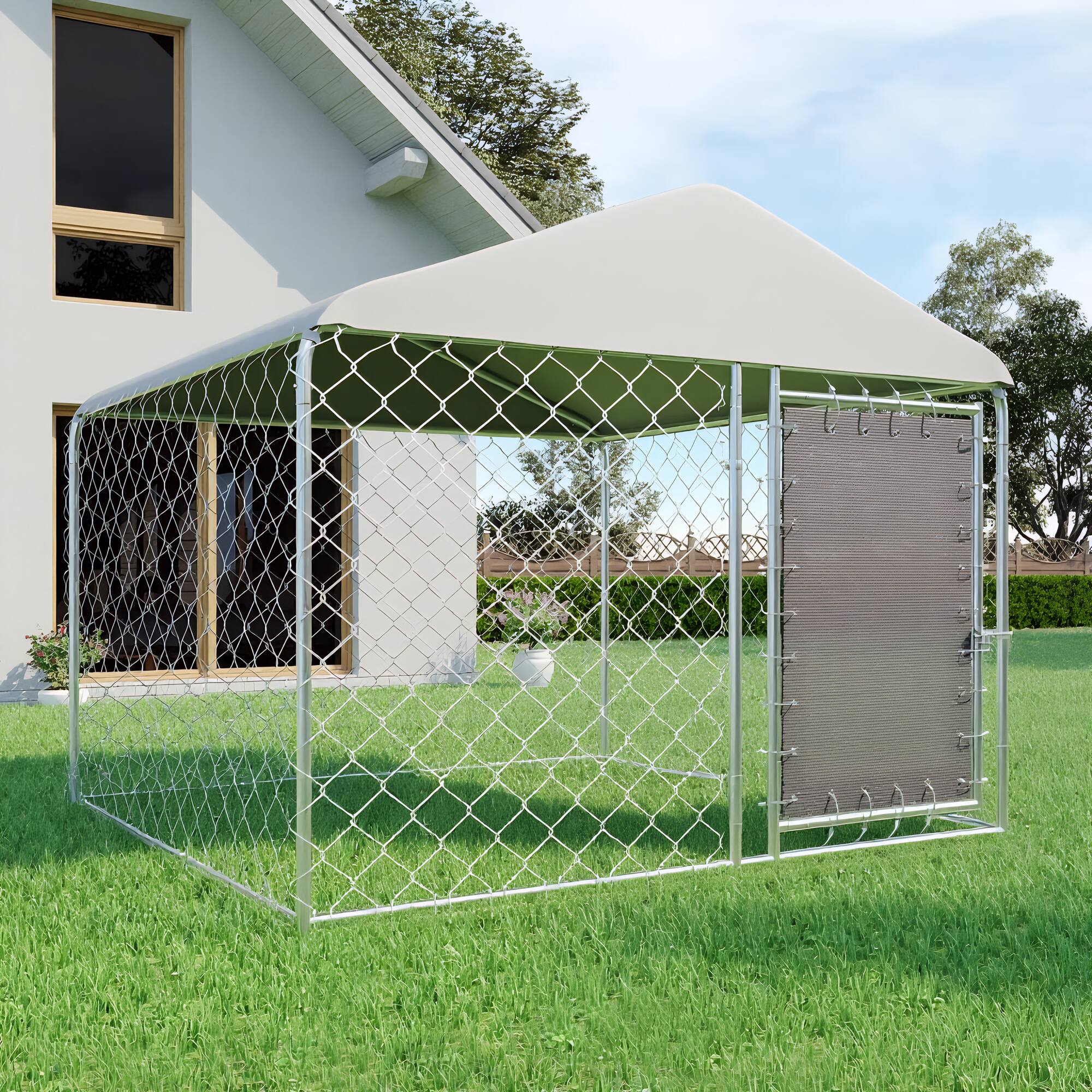 Left. U-HOMY - Heavy Duty Outdoor Dog Kennel with Waterproof UV-Resistant Cover, Large Pet Playpen with Rotating Feeding Door.