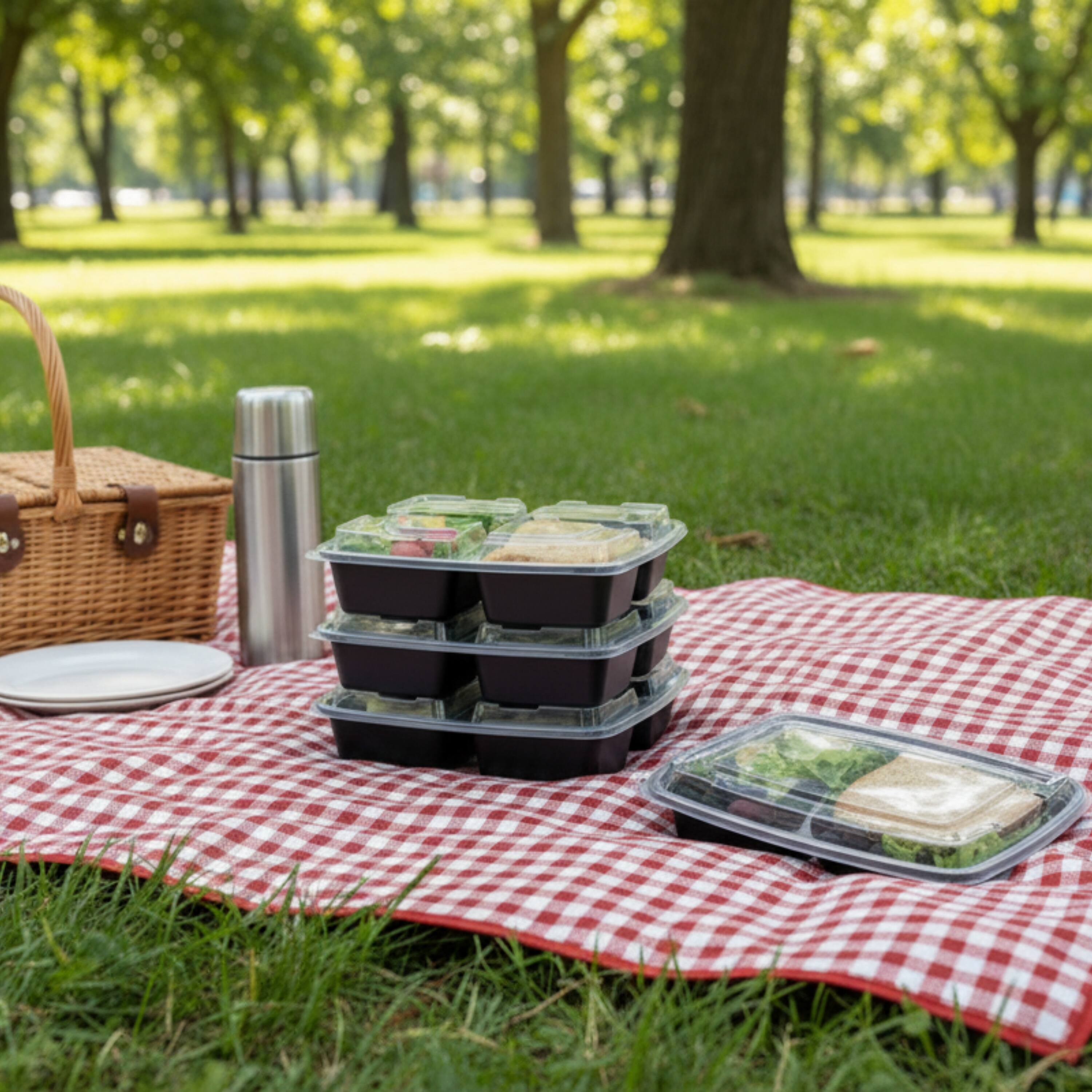 Alt View 5. Eco Harmony Products - Microwaveable Compartmental Container (Rectangular) with Lid 4-compartment, 34oz, 100-Pack - Black.