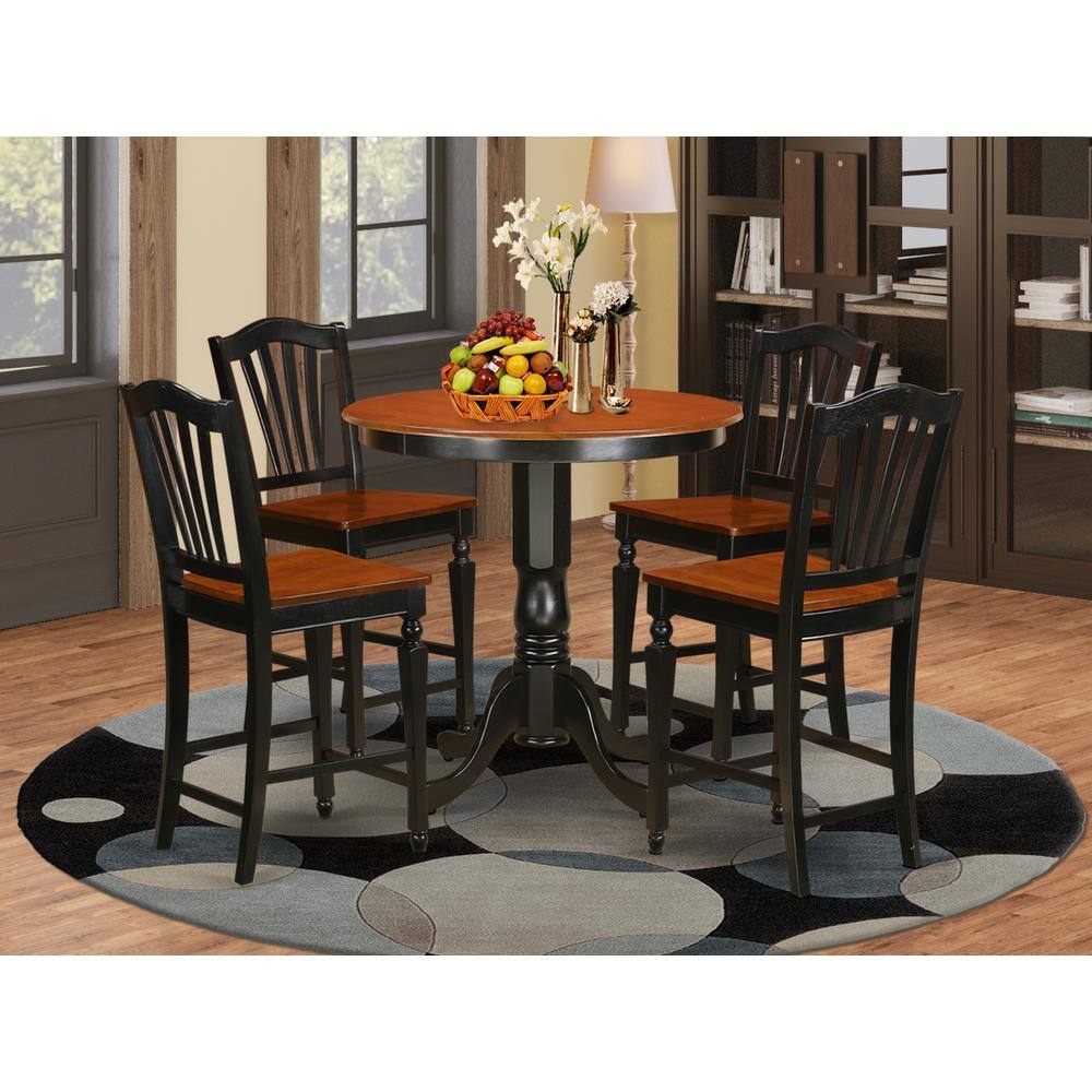 Back. East West Furniture - 5 Pc counter height Table and chair set-pub Table and 4 Dining Chairs - Black & Cherry.
