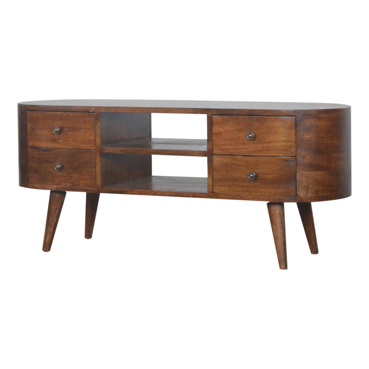 Angle. Artisan Furniture - Artisan Furniture Solid Wood Chestnut Rounded Entertainment Unit, 4 Drawers, 2 Shelves, Dark Brown - Brown.