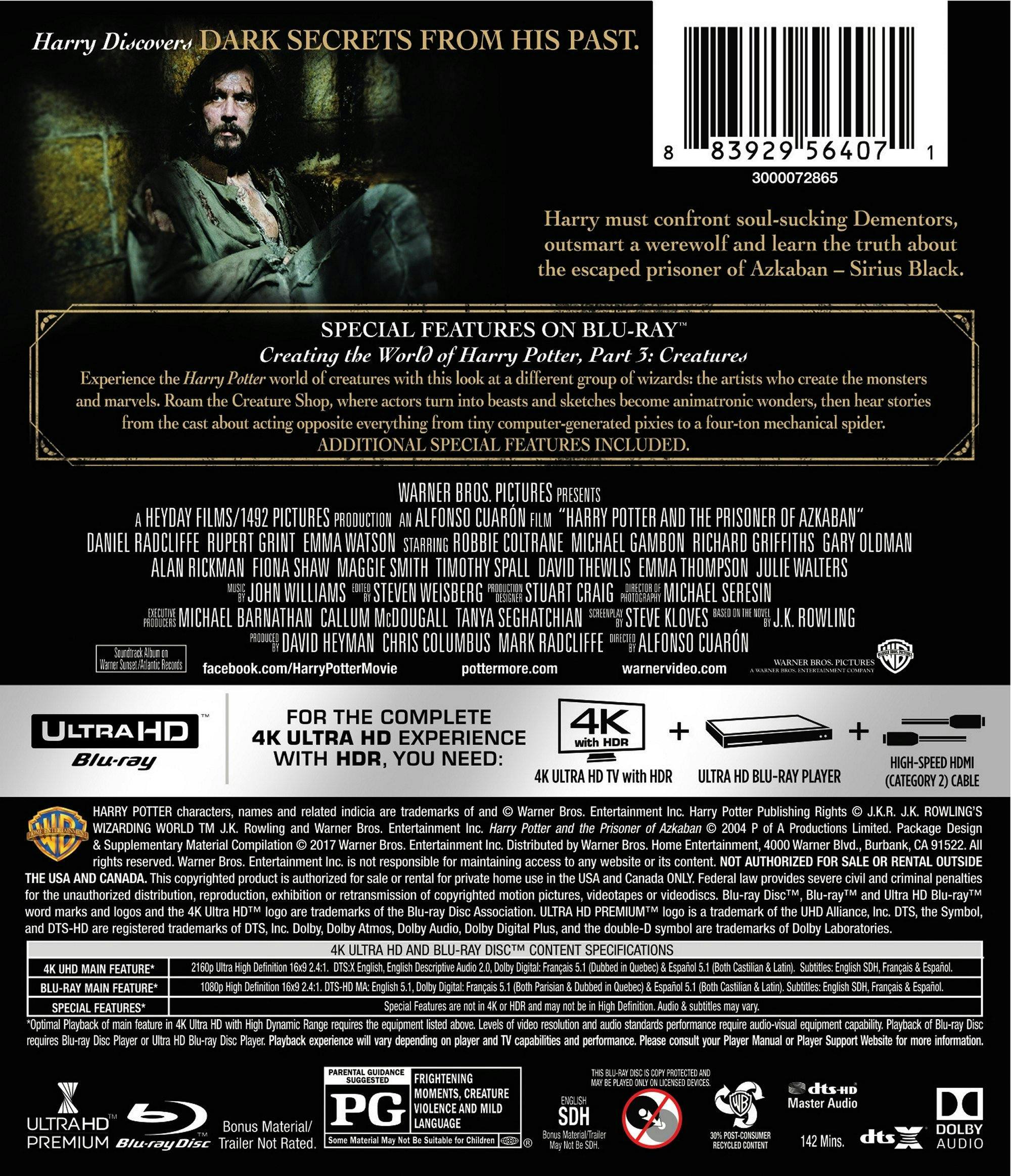 Back. Harry Potter and the Prisoner of Azkaban   - 4K Blu-Ray.
