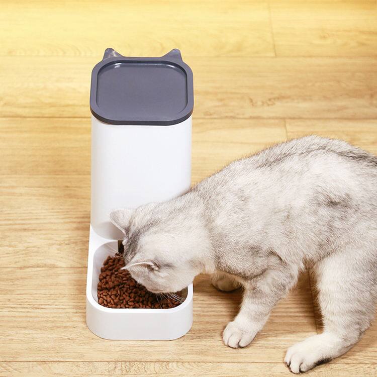 Alt View 3. Cluzine - Automatic Pet Food Dispenser & Water Feeder Bowl, Separate Design for Puppies & Kittens - White.