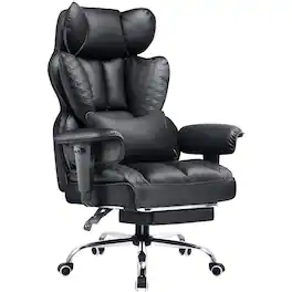 GTPlayer - Big and Tall Gaming Chair Wide Ergonomic Office Chair with Deluxe Embossing Leather Computer Chair - Black