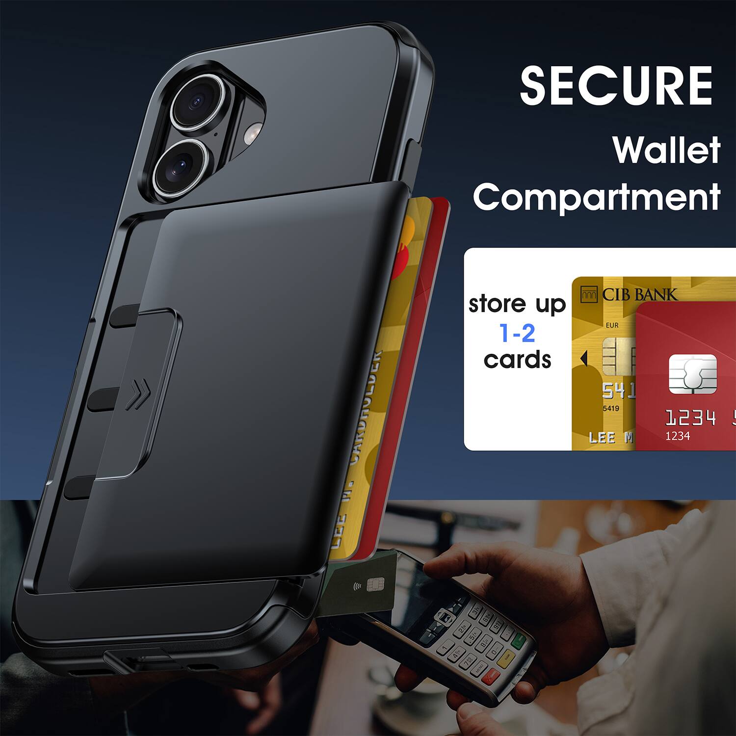 CARDHOLDER LEE  
SECURE Wallet Compartment  
CIB BANK store up EUR 1-2 cards  
5419 1234  
LEE M 1234