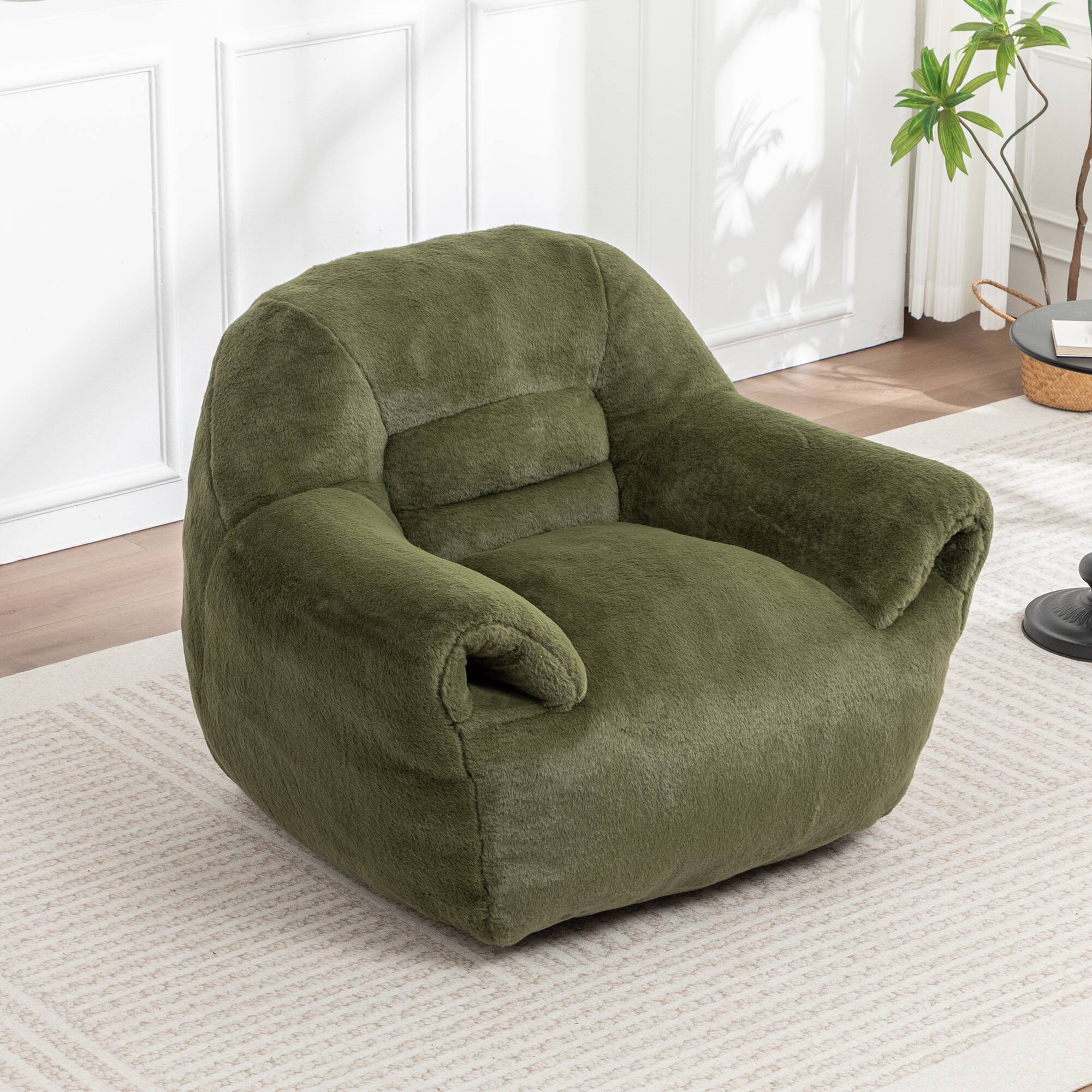 Alt View 1. GOODSILO - Comfy Bean Bag Chair with Back Support - Faux Fur Stuffed Floor Sofa for Living Room, Bedroom, Apartment - Green.