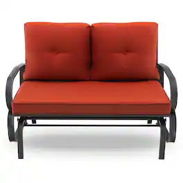 Costway - Patio 2-Person Glider Bench Rocking Loveseat Cushioned Armrest - Brick Red