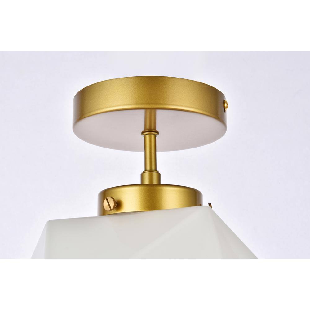 Alt View 2. Living District - Lawrence 1 light brass and white glass flush mount - Brass And White.