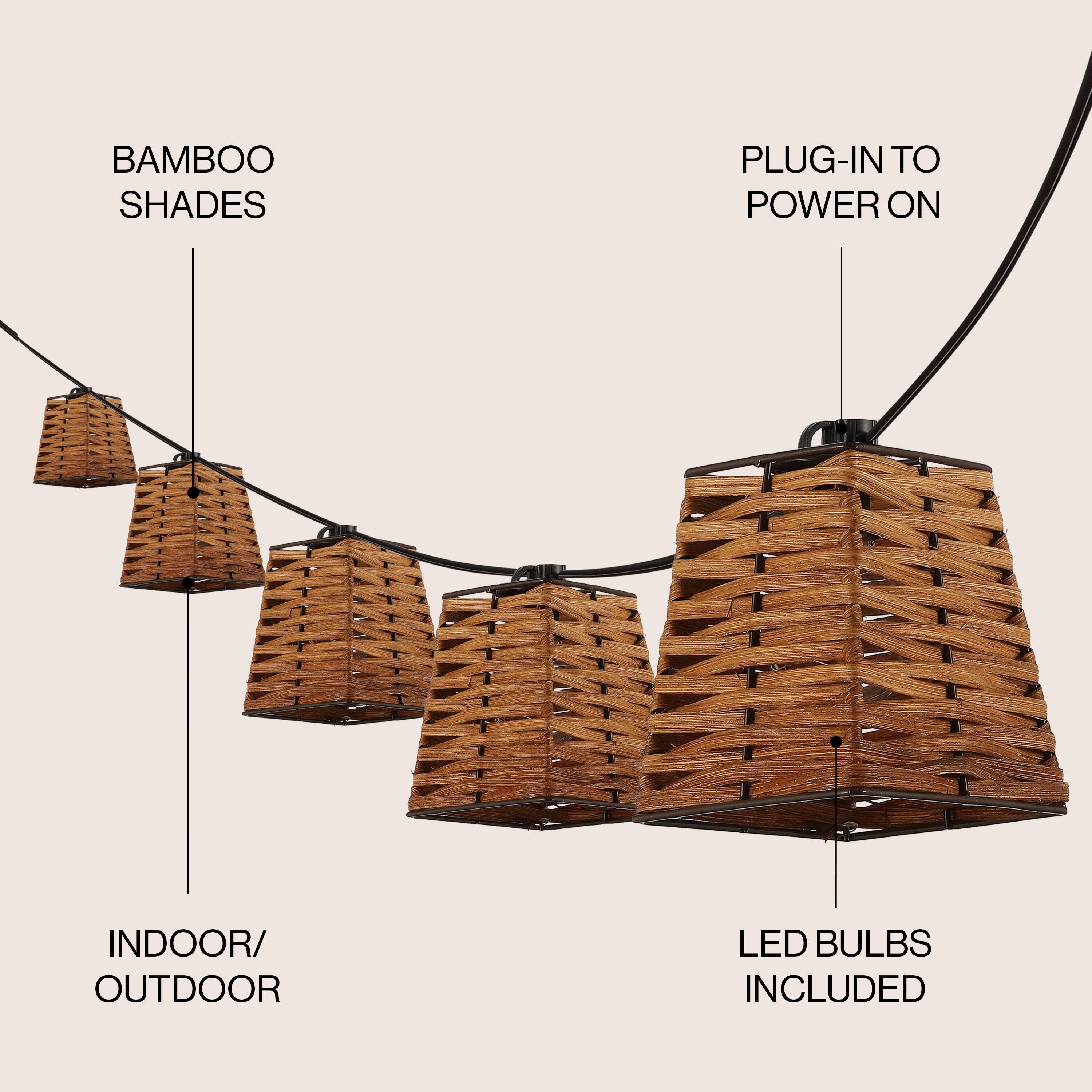 Bamboo shades, plug-in to power on, indoor/outdoor, LED bulbs included
