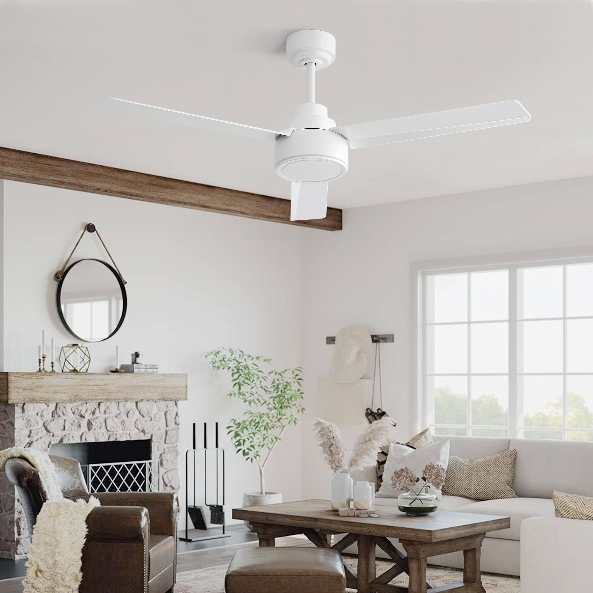 Back. APRILSOUL - 52 inch Ceiling Fan No Light 3 ABS Blades 6 Speed Remote DC Motor White - White.