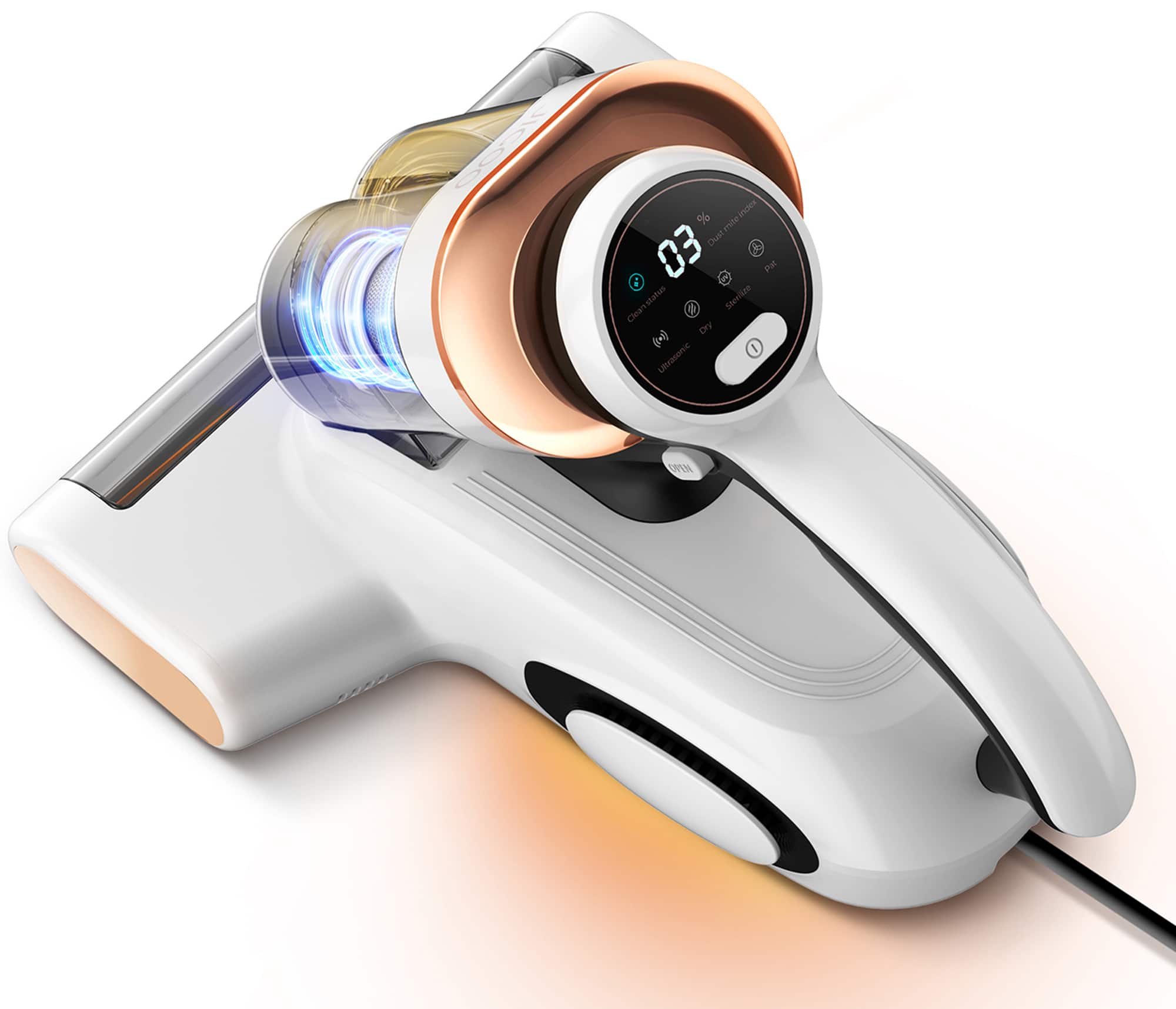 The text on the image reads: "Dust mite + 03 Pat: Clean status Sterilize Clean."