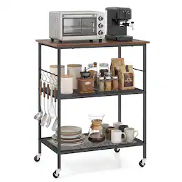 Gymax - 3-Tier Rolling Kitchen Microwave Cart w/ Storage Brown - Coffee