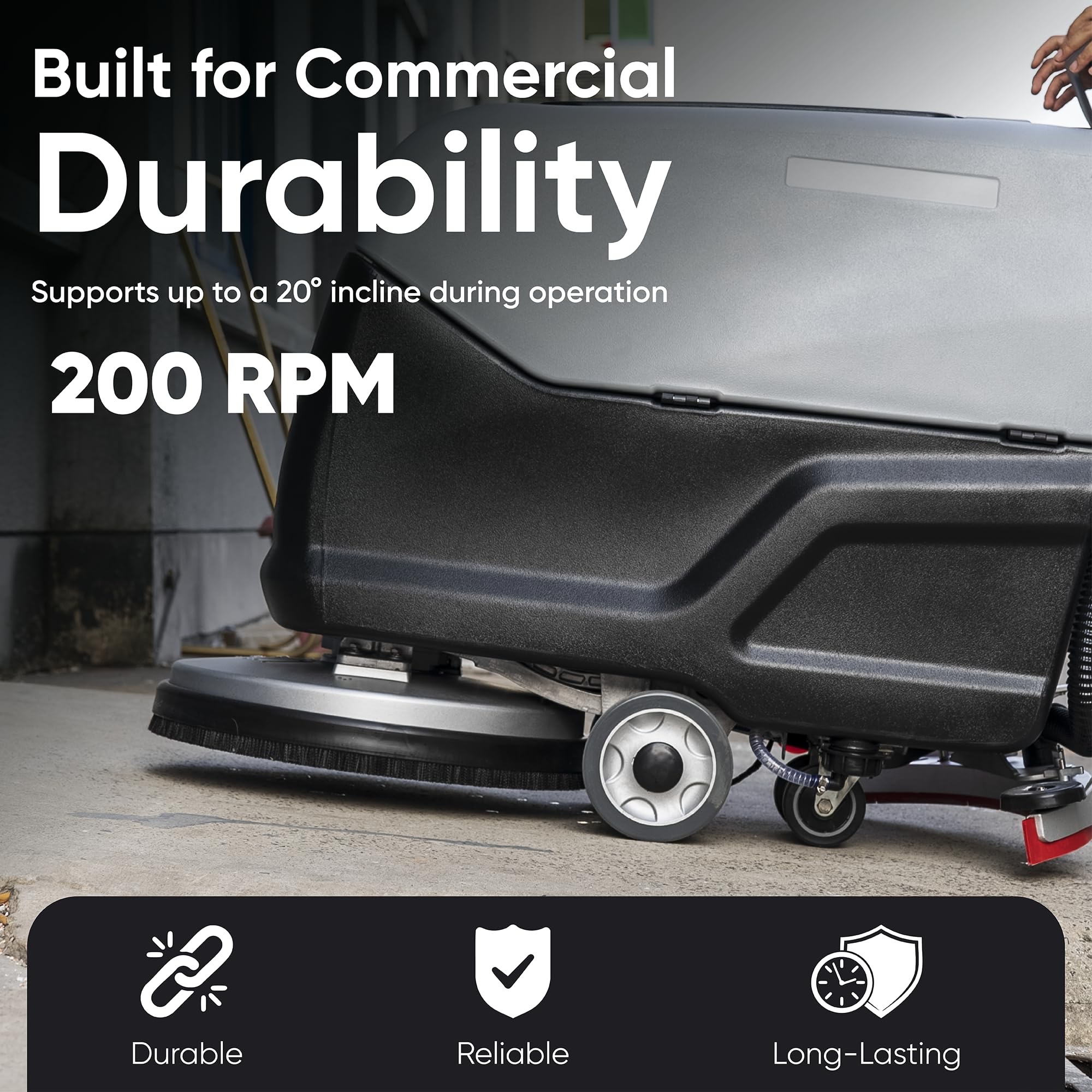 Built for Commercial Durability  
Supports up to a 20° incline during operation  
200 RPM  
Durable  
Reliable  
Long-Lasting