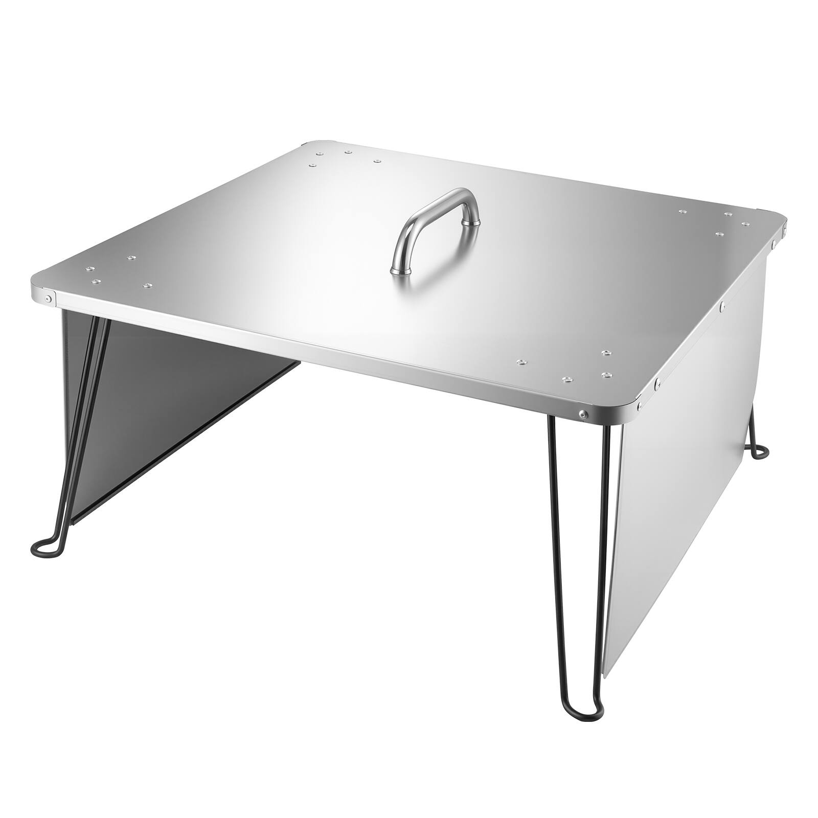 Alt View 5. VEVOR - Fire Pit Heat Deflector, 25.4x25.4x14.6 inch Square Outdoor Burner Cover, Stainless Steel Bonfire Camping Wood Burning - Silver.