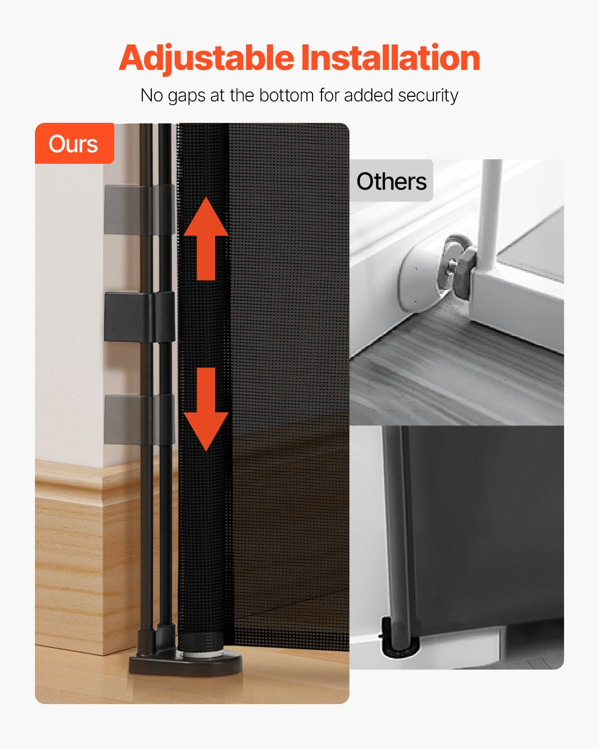 Adjustable Installation: No gaps at the bottom for added security. Ours vs. Others.