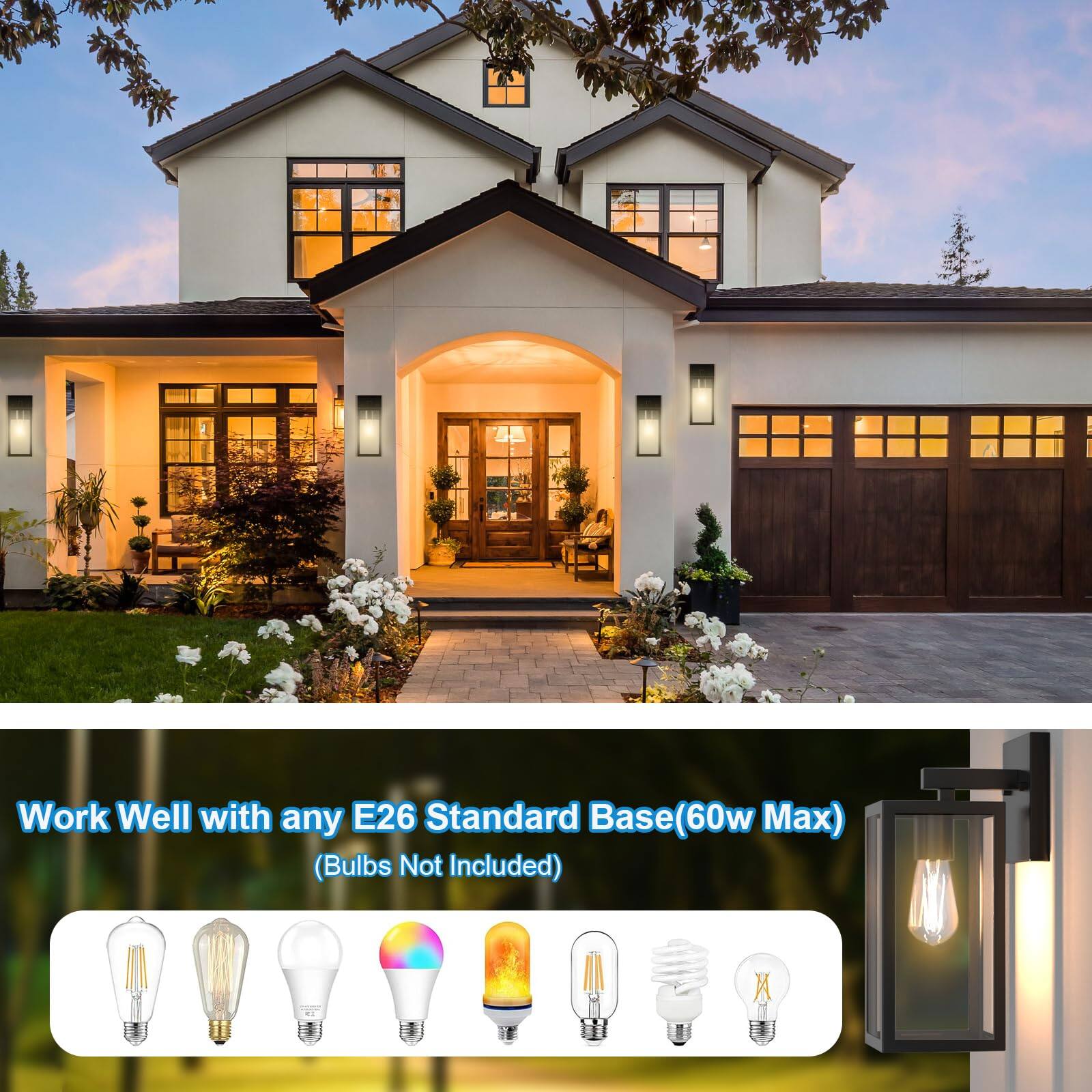 Work Well with any E26 Standard Base (60w Max)  
(Bulbs Not Included)