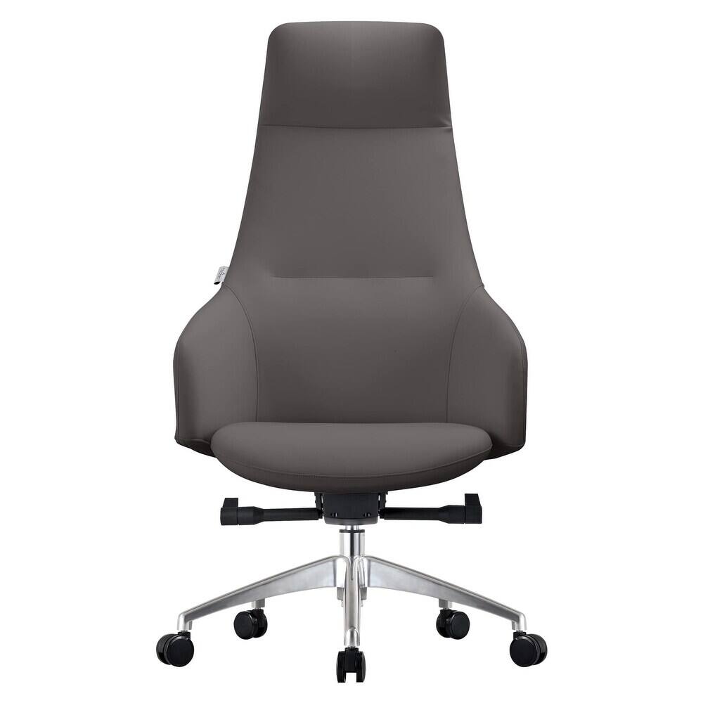 Alt View 2. LeisureMod - Celeste High-Back Office Chair in Upholstered Leather with Iron Frame Swivel and Tilt for Desk, Study and Home Office - Grey.