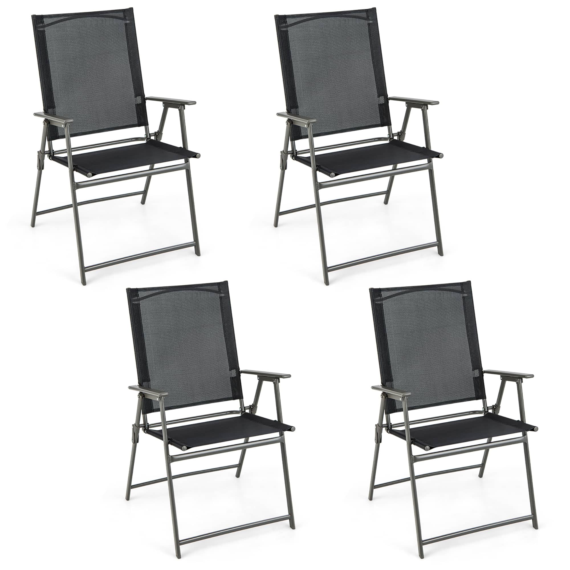 Costway - 4pcs Patio Folding Portable Dining Chairs Metal Frame Armrests Garden - Black,Grey price history on PriceWatchPro