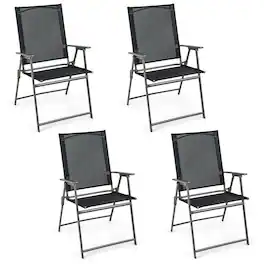 Costway - 4pcs Patio Folding Portable Dining Chairs Metal Frame Armrests Garden - Black,Grey