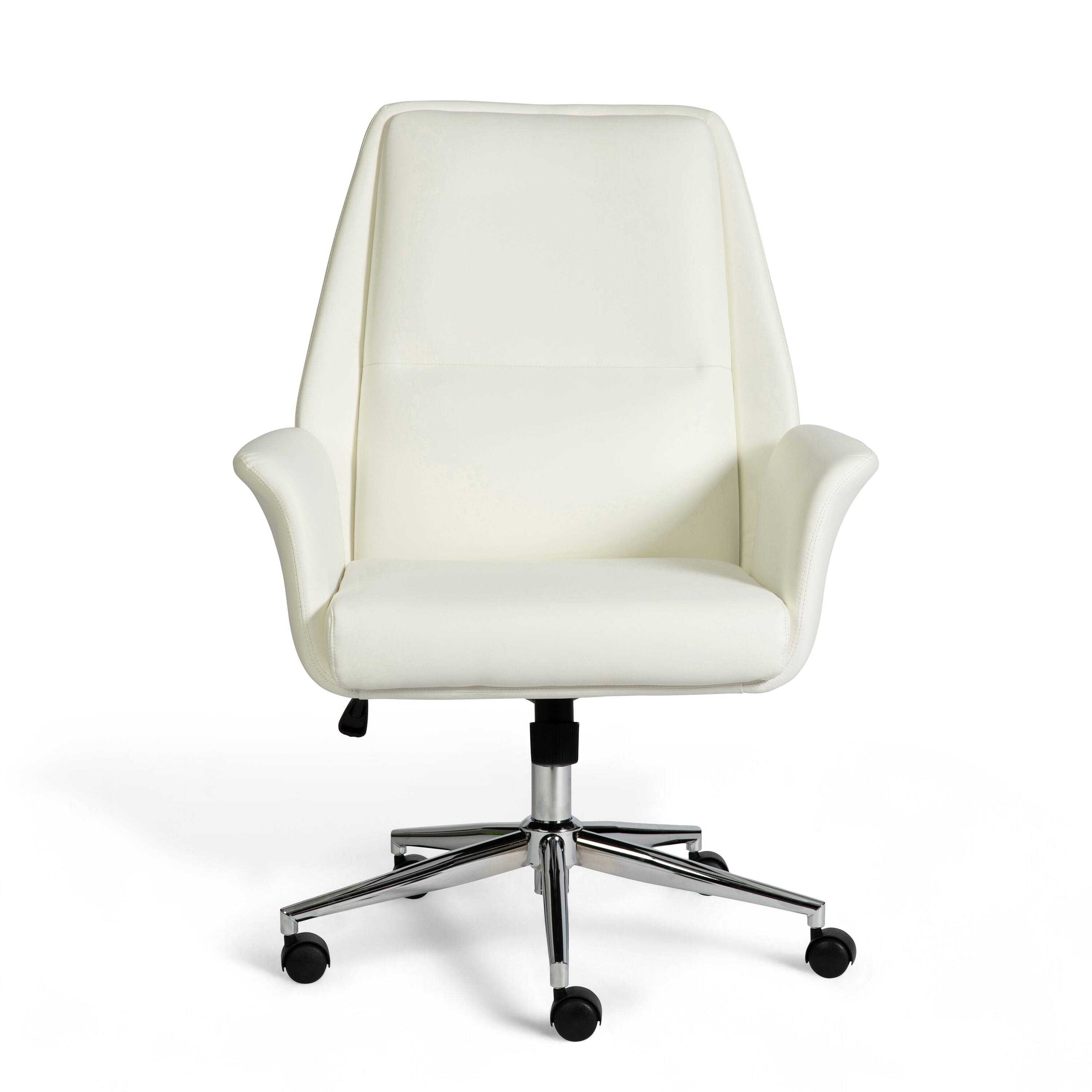 Alt View 10. Martha Stewart - Maxine Upholstered Swivel Home Office Chair with Flared Arms - White Faux Leather/Polished Nickel Frame.