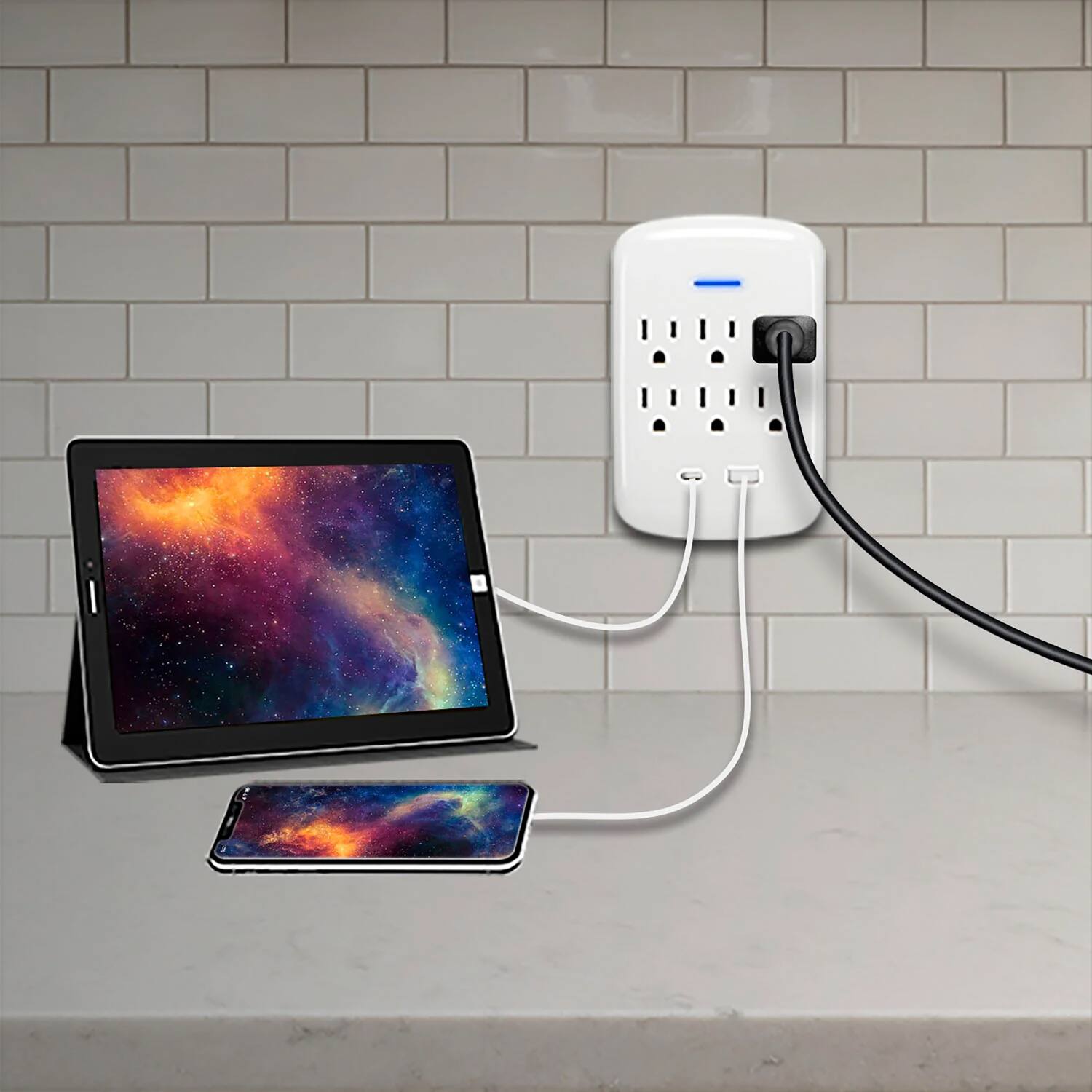 Back. PRIME - Prime Pbsu072 6-ac Outlet And 2-usb Port, Grounded Wall Tap, Pbsu072 - white.