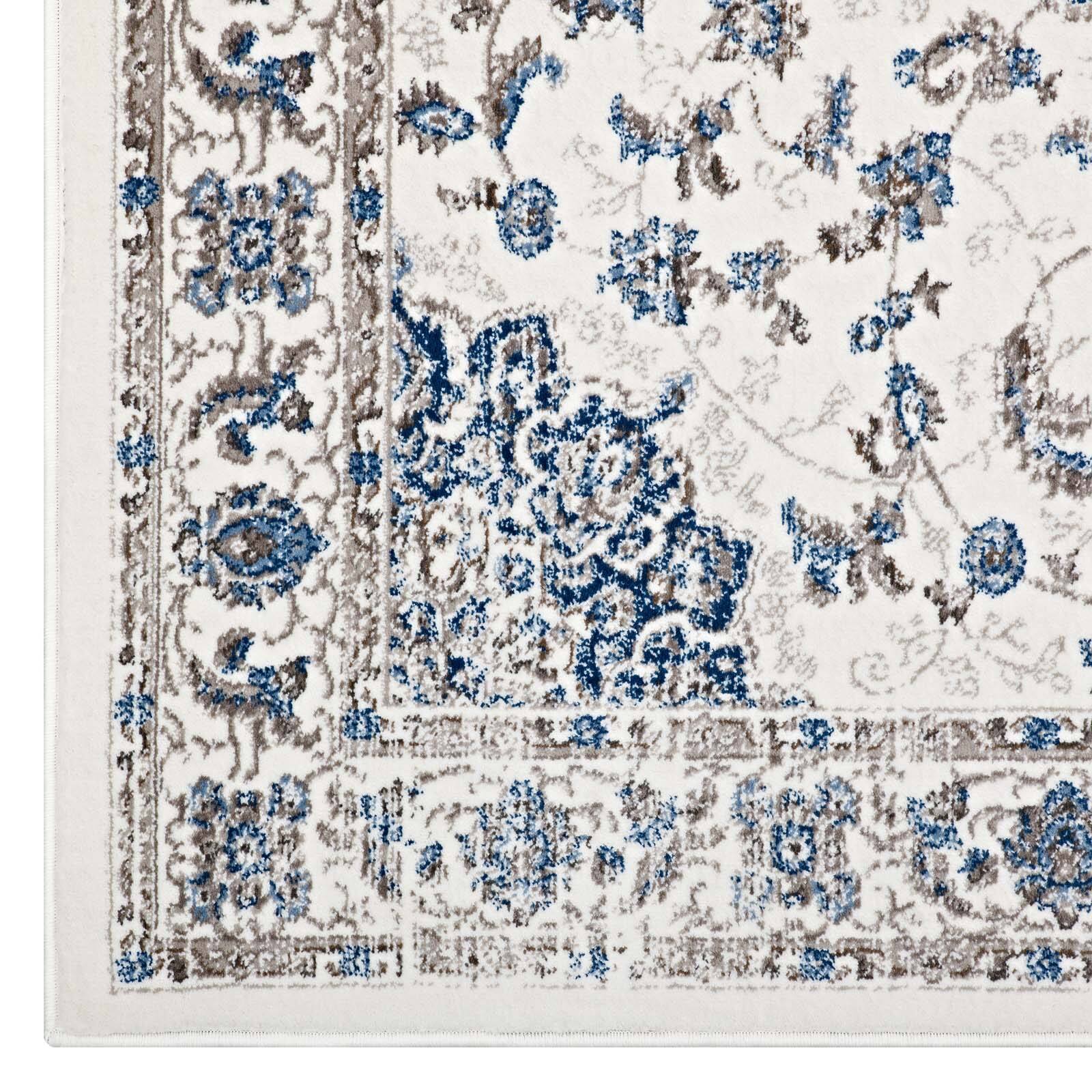 Alt View 1. Modway - Lilja Distressed Vintage Medallion Area Rug - Ivory and Moroccan Blue.