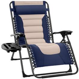 Best Choice Products - Oversized Padded Zero Gravity Chair, Folding Outdoor Patio Recliner w/ Side Tray - Navy/Oyster