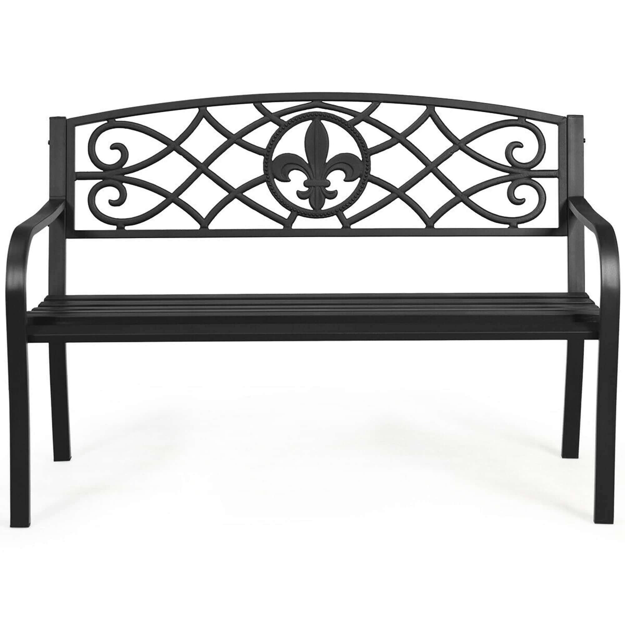 Gymax - Garden Bench Loveseat Outdoor Garden Park w/ Steel Frame Backrest - Black price history on PriceWatchPro