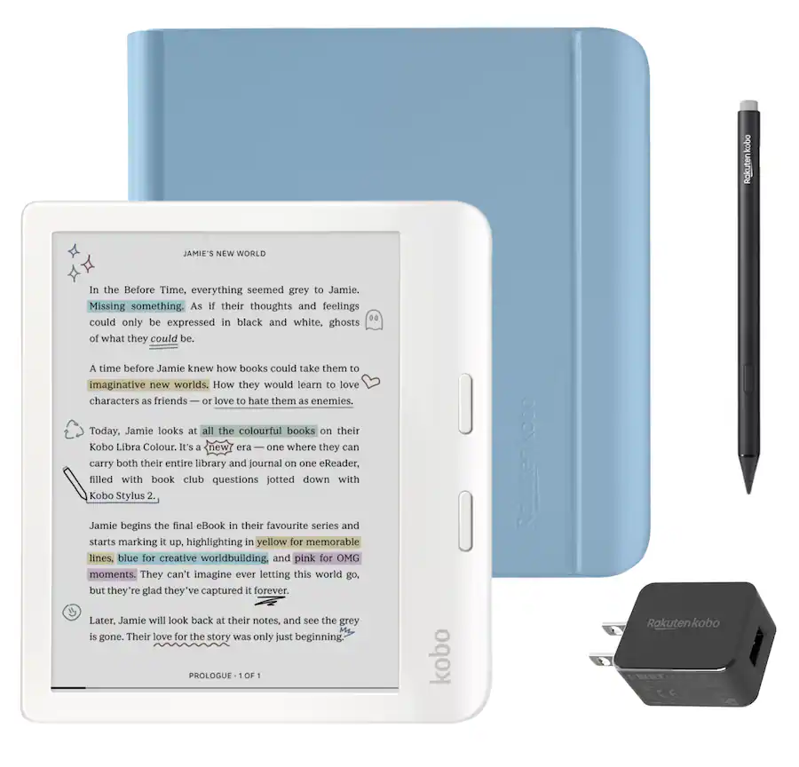 Kobo Libra Colour (White) eReader with Black Stylus 2Gen & AC Kobo Libra Colour (White) eReader with Black Stylus 2Gen & AC