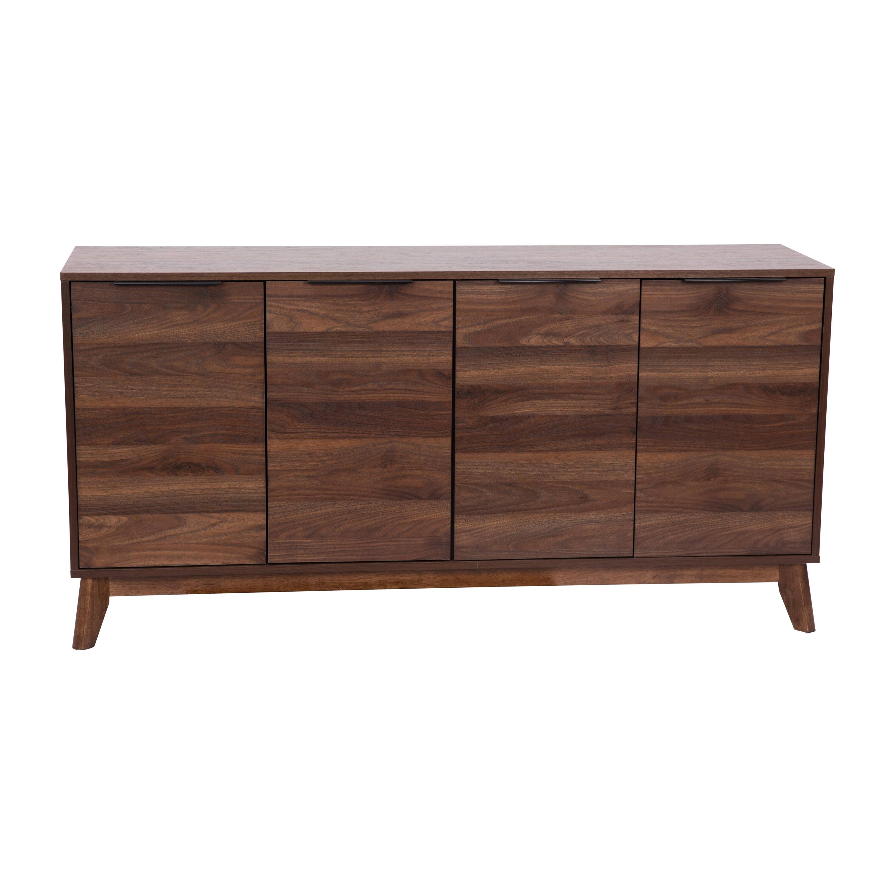 Alt View 1. Emma + Oliver - Mid-Century Modern Buffet/TV Stand with Soft Close Doors & Shelving - Dark Walnut.