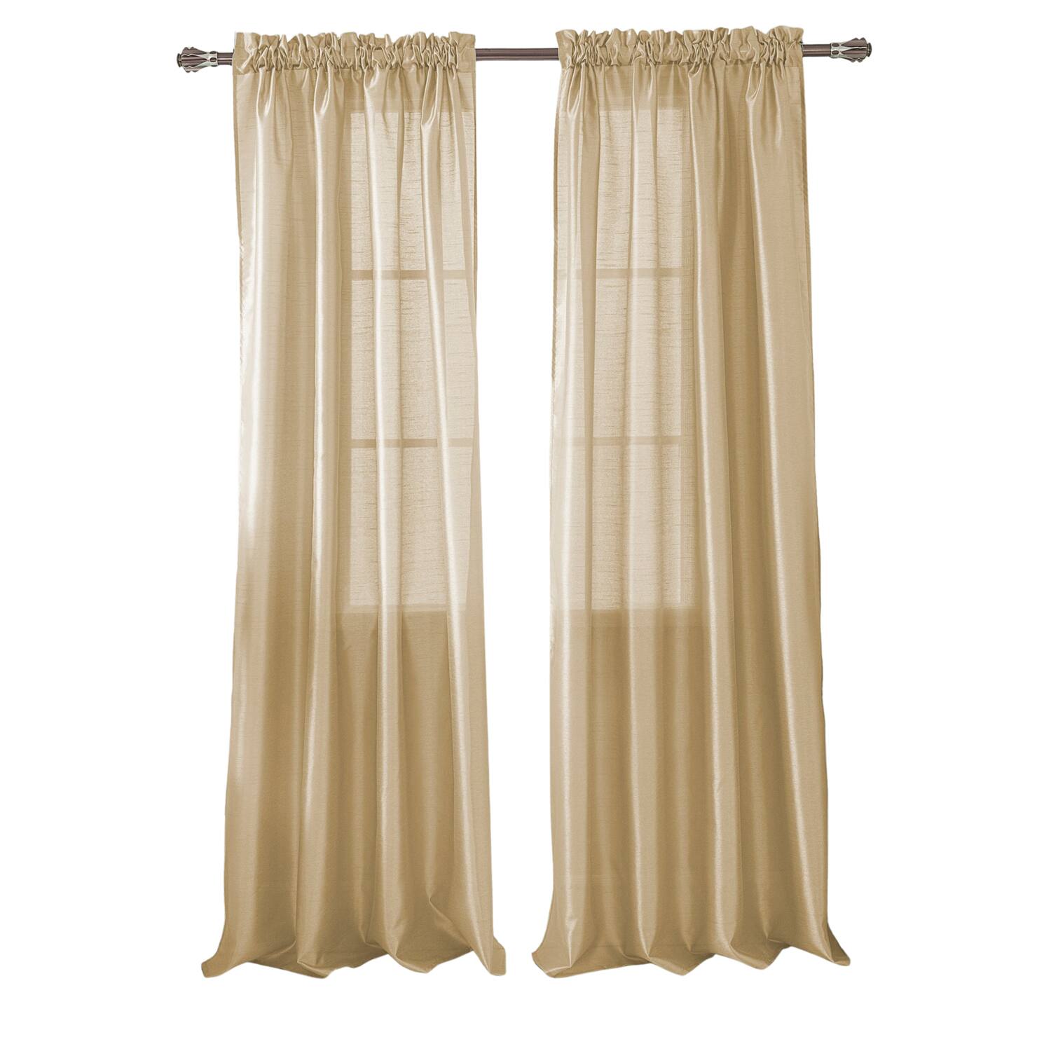 Front. RT Designers Collection - RT Designers Collection 100% Polyester 82 GSM Faux Silk Nikki Rod Pocket Curtain Panel 54" x 84" Beige - Beige.