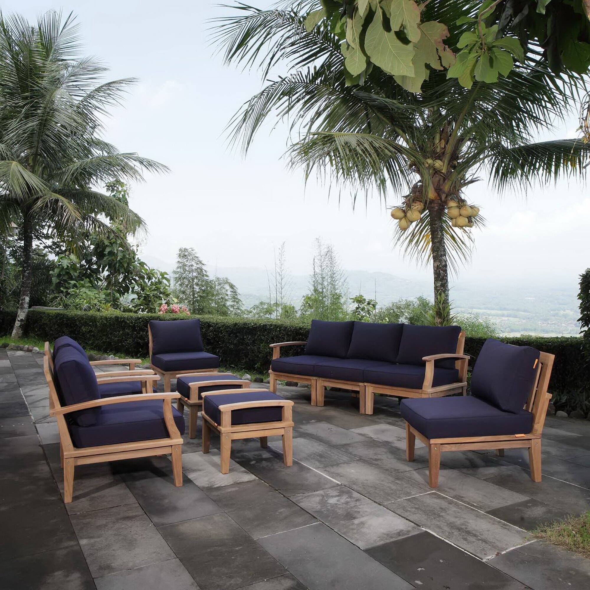 Alt View 10. Modway - Marina 9 Piece Outdoor Patio Teak Set by Modway - Natural Navy.