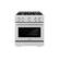 Left. ZLINE - ZLINE 30 in. 4.2 cu. ft. Freestanding Select Satin Stainless Gas Range w/ Convection Oven & 4 Brass Burners - Satin Stainless Steel.