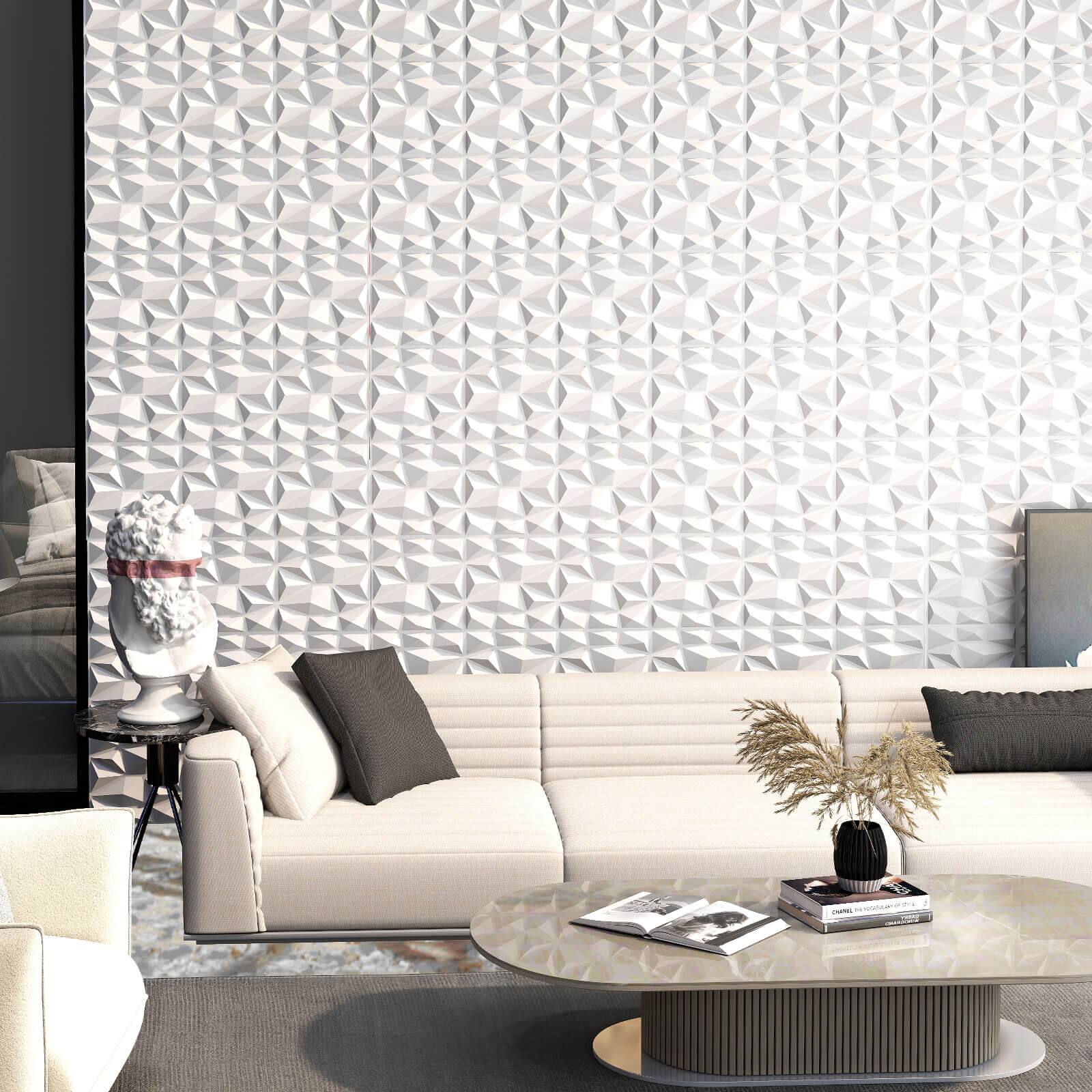 Alt View 5. Costway - Costway 50 Pack 3D Wall Panels, PVC Diamond Textured Wall Tiles for DIY Painting - White.