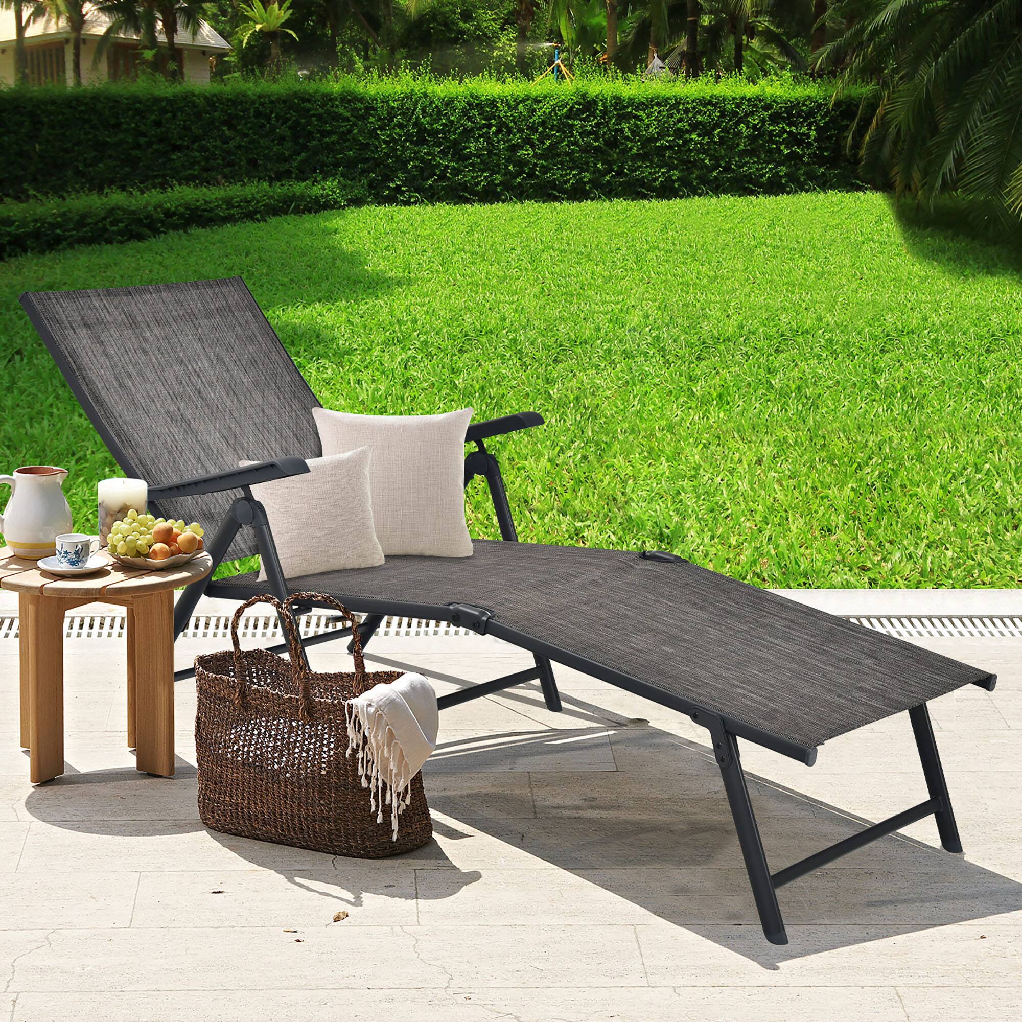 Alt View 8. Gymax - Gymax Set of 2 Outdoor Adjustable Chaise Lounge Chair Patio Folding Recliner Lounge Grey - Grey.