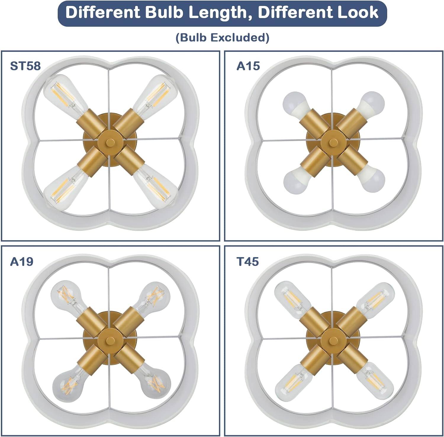 Different Bulb Length, Different Look  
(Bulb Excluded)  

ST58  
A15  
A19  
T45