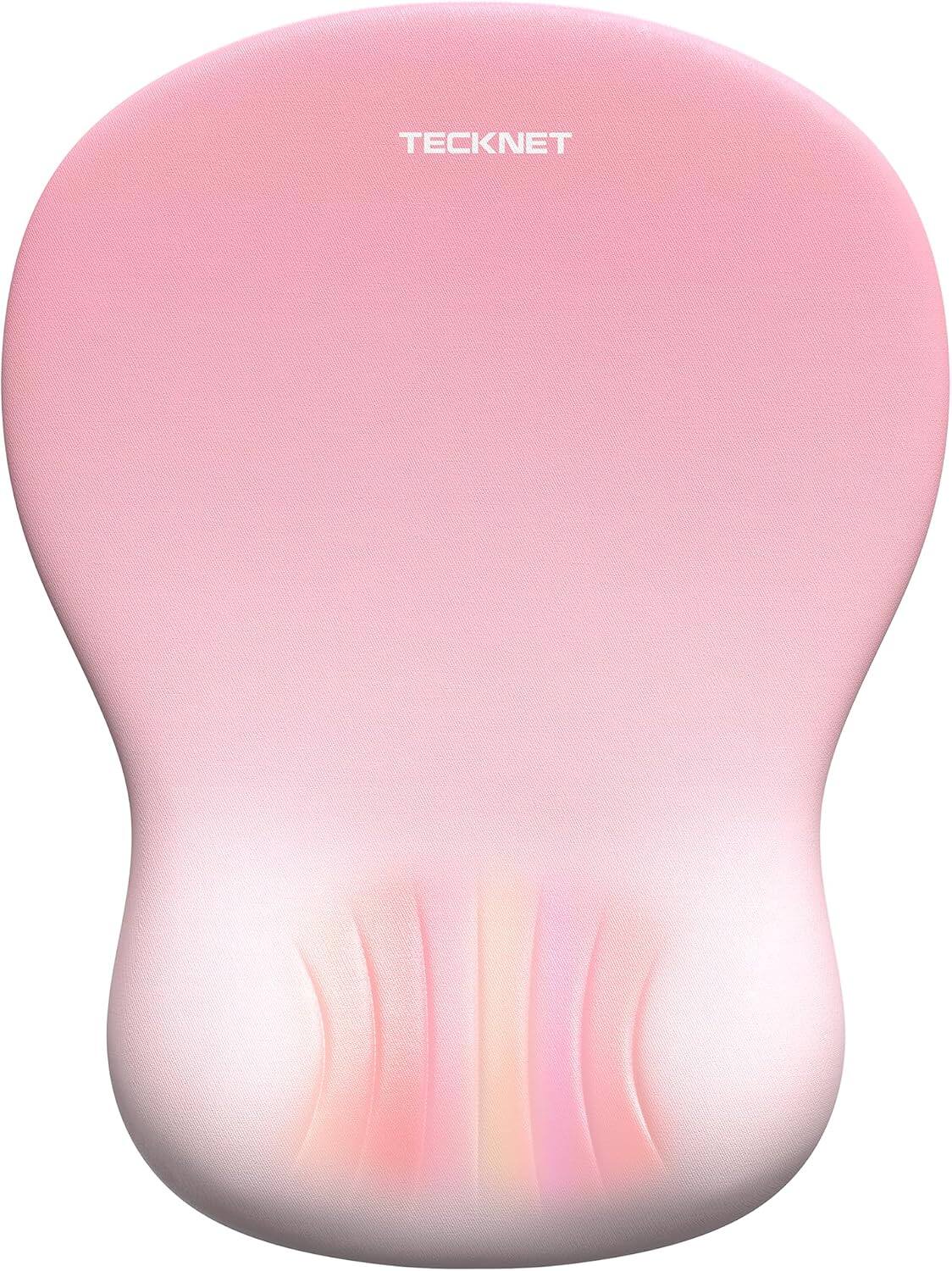 Back. TECKNET - TECKNET Ergonomic Mouse Pad with Wrist Rest, Memory Foam, Non-Slip Base for Laptop/PC, Pain Relief Home Office - Pink.