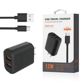Reiko - Micro Portable Travel Home Charger With Built In 5 Ft Cable In - Black